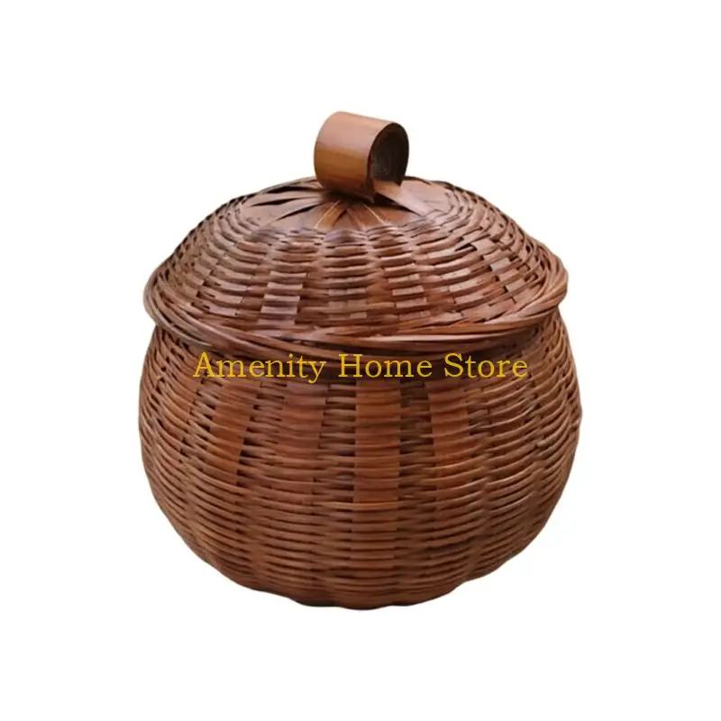 F26C Multipurpose Covered Counter Storage Basket with Lid, Round Basket for Garlic, Potatoes and Small Produce on Kitchen
