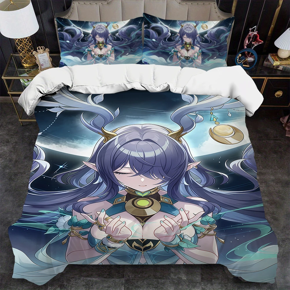 Lauma Genshin Impact Duvet Cover Set Soft Wash Bed 3 Piece Summer Comfortable Student Dormitory Home Baby Bedding Best seller