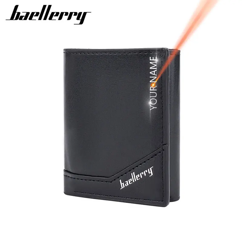 

Free Name Engraving Mini Short Men Card Wallets Zipper Coin Pocket Small Card Bag Male Purse Photo Holder Luxury Men Card Clips