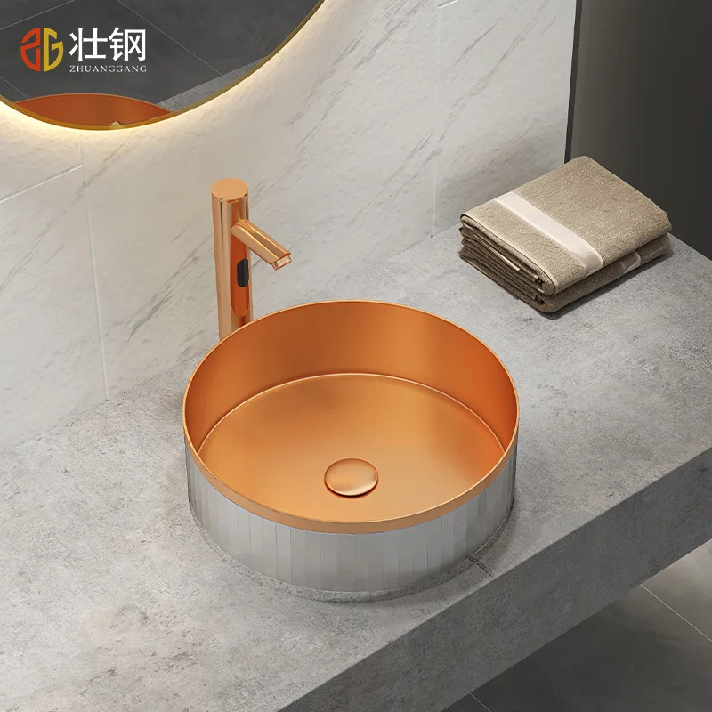 Top Quality Modern Wash basin SUS304 Stainless steel Round 400mm Washbasin countertop hand basin,Gold,Black,Rose gold,Red