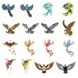 Enamel phoenix bird brooch for women, inlaid rhinestone pins, metal animal eagle brooch, luxury design jewelry gifts