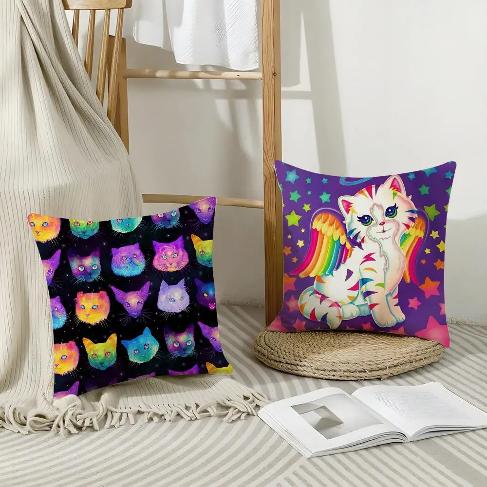 Famous Artist L-Lisa FrankS Cushion Cover Short Plush Breathable Pillowcase Odorless Invisible Zipper Washable Removable