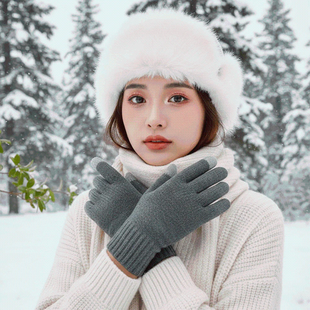 Leather Patch Touchscreen Gloves Solid Color Knitted Wool Winter Knit Mittens Soft Texture High Quality Woolen Warm Gloves