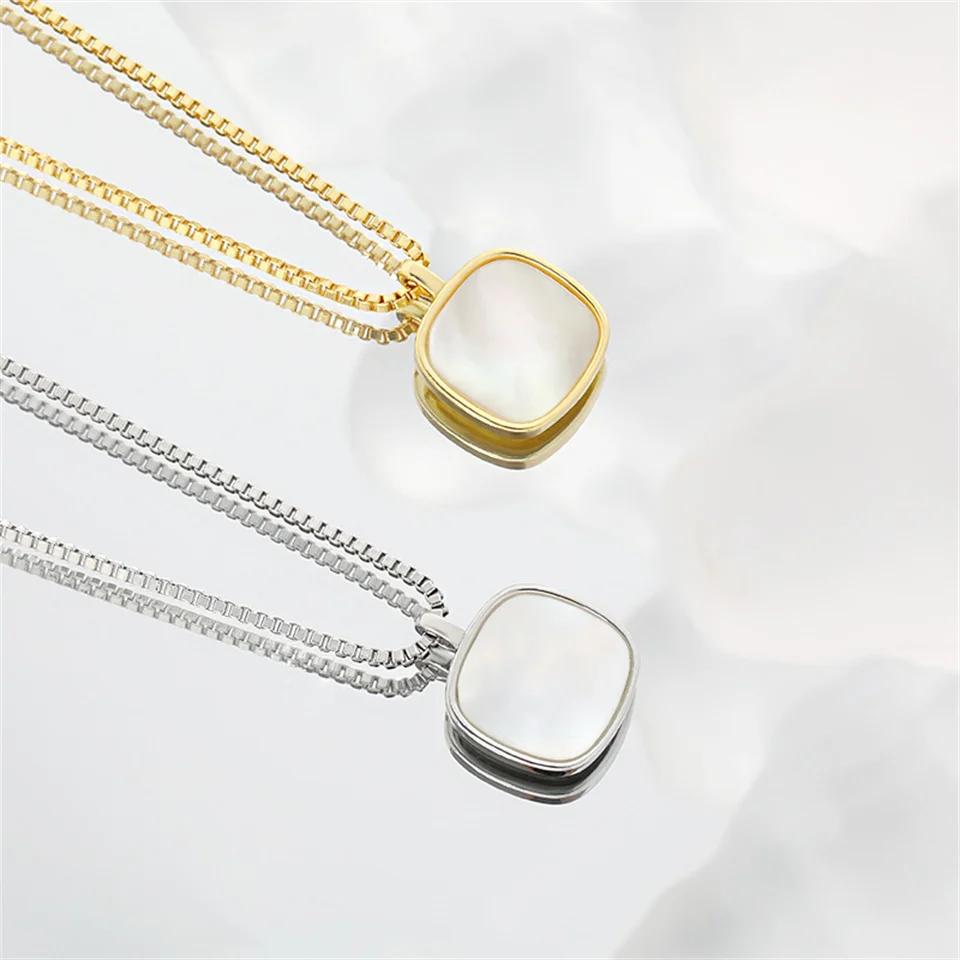

Square Natural Shell Clavicle Pendant Jewelry Gifts High-grade Good Luck White Mother-of-pearl Necklace Stainless Steel Jewelry