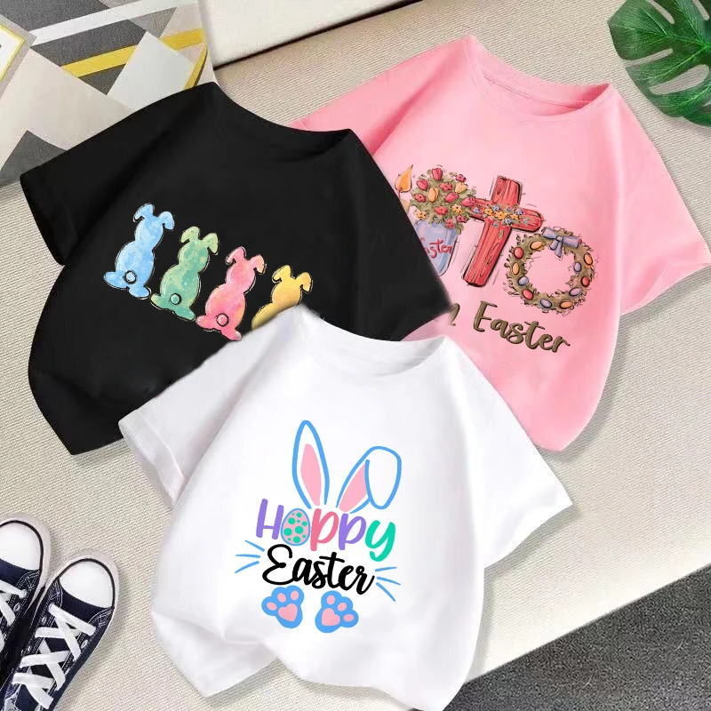 

Fashion New Bunny Kid Easter T-shirt Kawaii Child Clothes Tops Boy Girl Shirt Easter Party Outfit Sibling Matching T Shirt