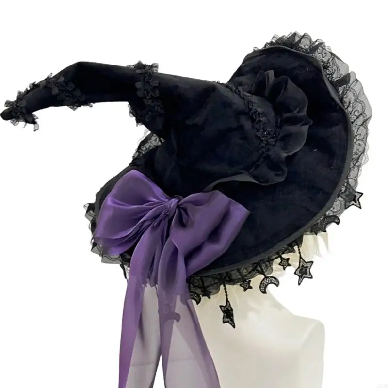 Chapéu bruxa Halloween 270D Wizard Caps Wizard Cosplay fantasia larga chapéu pontiagudo
