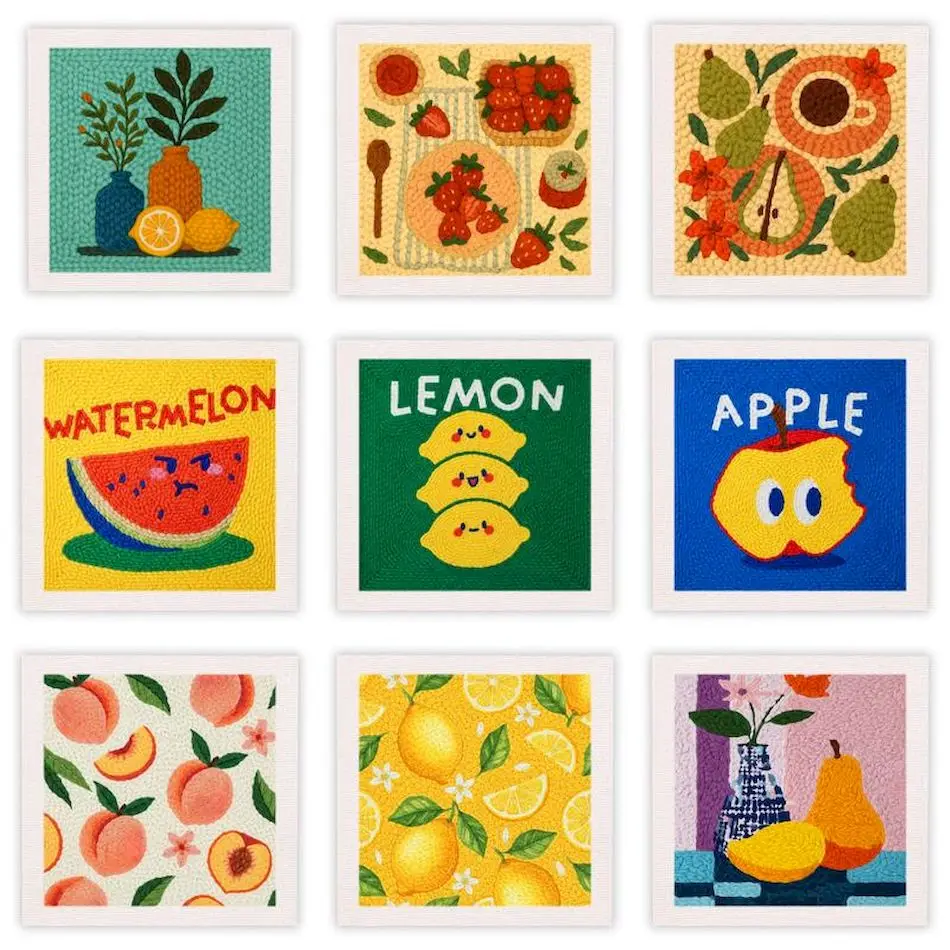 

GATYZTORY Embroidery Punch Needle Kit Stitching Tool Set Magic Embroidery Needle Pen 25x25cm fruit Cross stitch Home Decoration