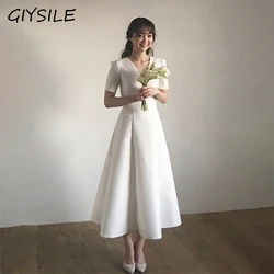 Korean Style Light Wedding Dress Satin Medium Long Short Sleeved Evening Gown Slimming and Minimalist Dress Wedding Shooting