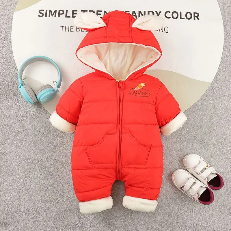 Baby Clothes Newborn autumn Winter Clothing Go Out Fleece-lined Thickened Cute Warm Baby Hahi Open-crotch Onesie Hooded Romper