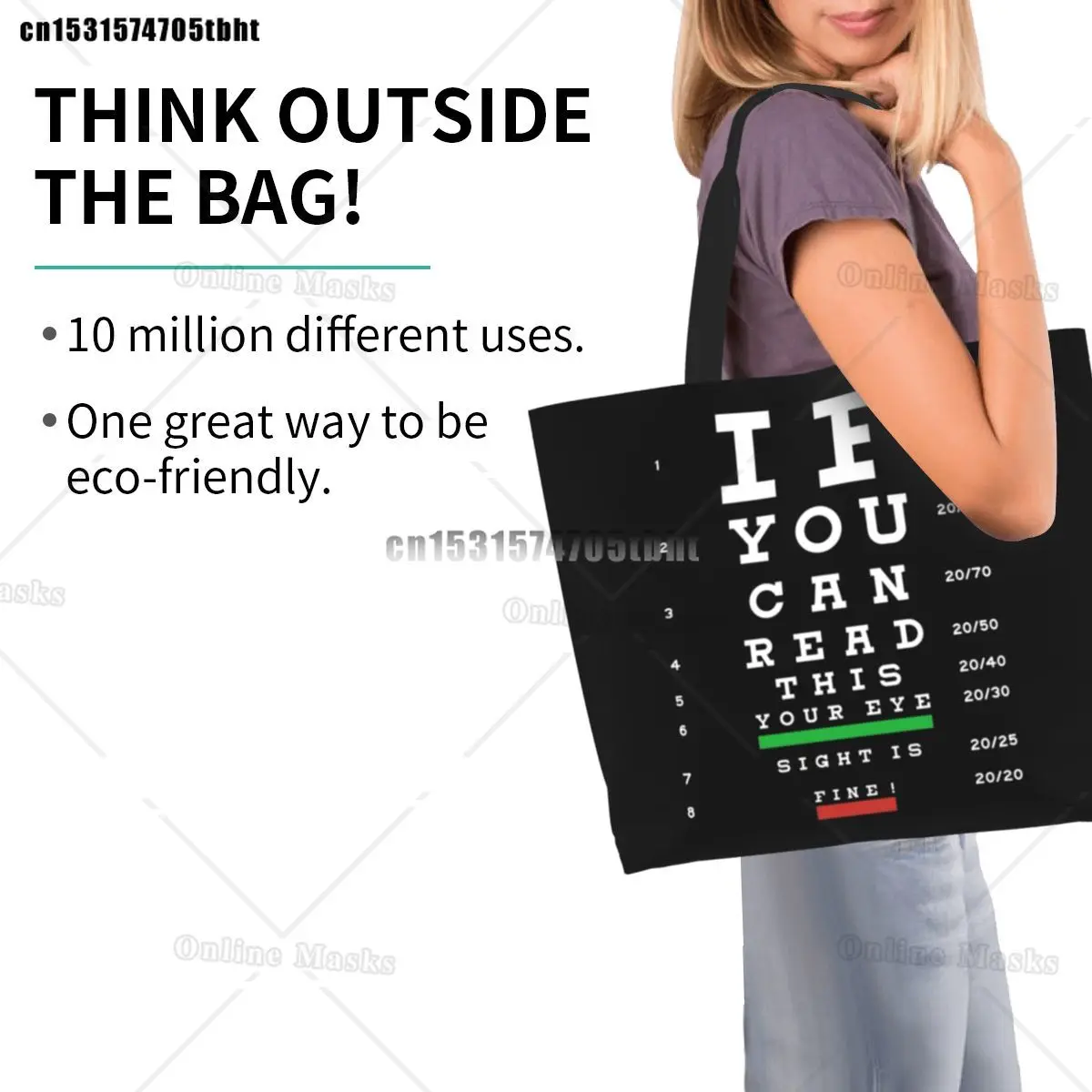 Optician Eye Test Exam Grocery Shopping Bag Canvas Shopper Shoulder Tote Bag Large Capacity Portable Myopia Chart Handbag