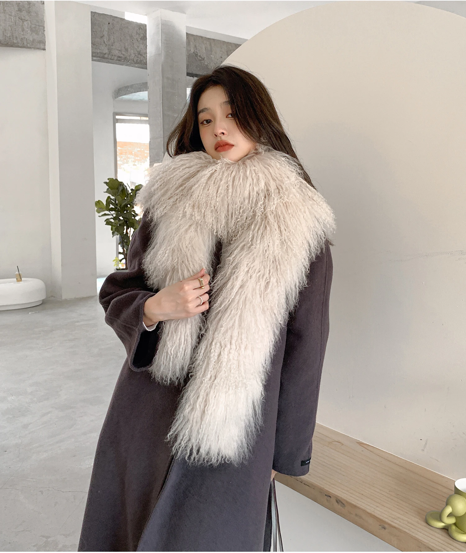 2025 New Long Mongolian Lamb Fur Scarves Women Winter Thick Warm Real Wool Shawl Natural Fur Muffler Snood