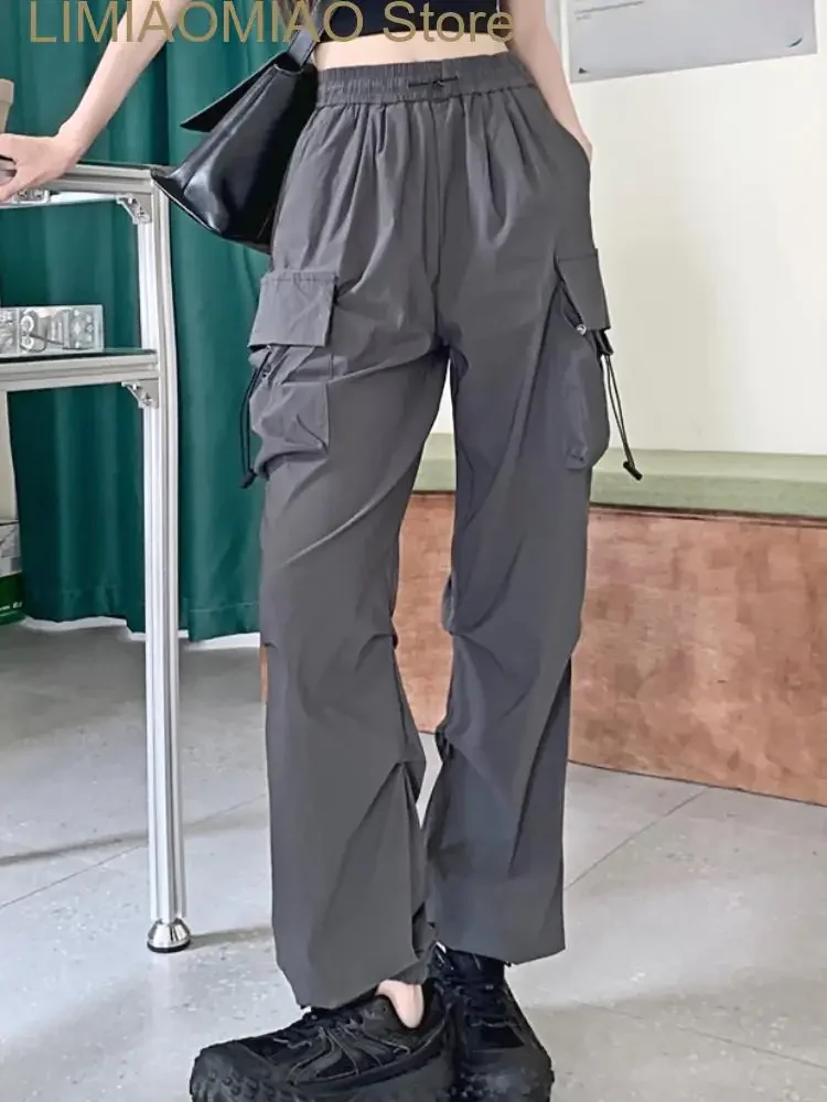 New Korean Style Fashion Cargo Pants Women Pockets Vintage Casual Pants Female High Waist Designer Streetwear Pants