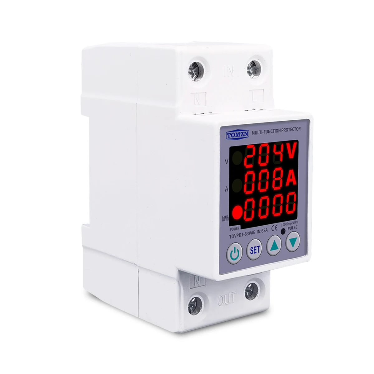 63A 230V 3IN1 Display Din rail adjustable over and under voltage protective device protector relay with over current protection