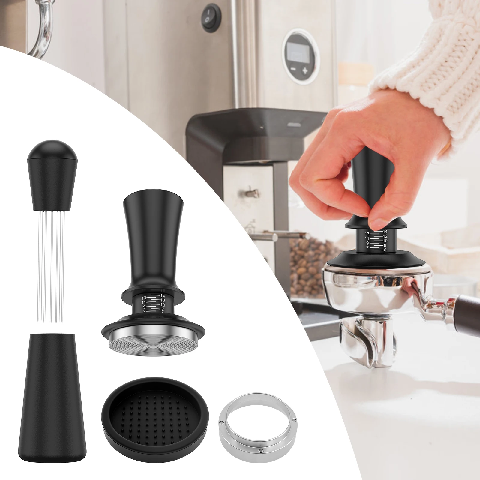 51mm Stainless Steel Spring Loaded Calibrated Coffee Tamper Set Adjustable Espresso Accessories Kit Fits Espresso Coffee