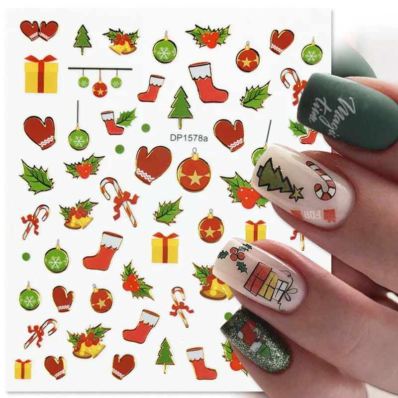 3D Christmas Nail Stickers Snowflake Cartoon Slider Winter Holiday New Year's Manicure Nail Art  Charms Wraps Decoration