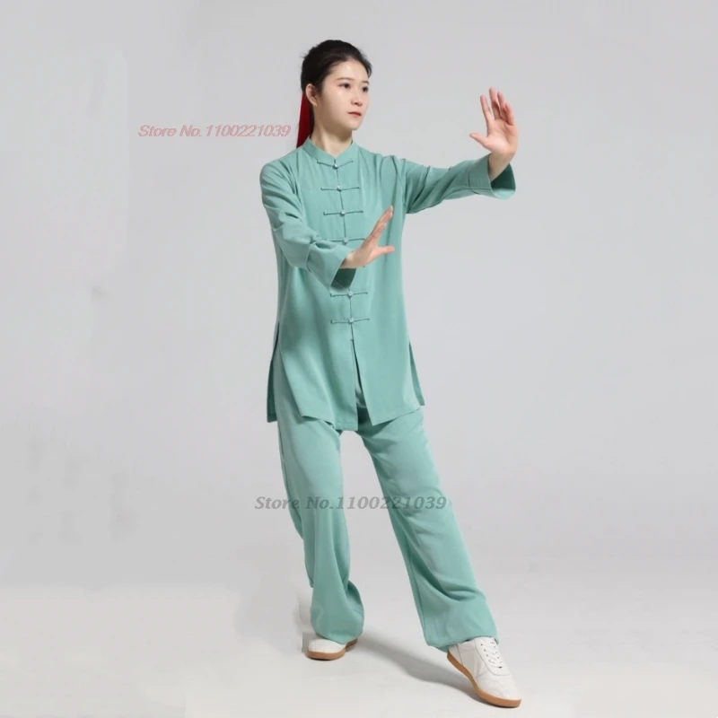 

2025 chinese kung fu tai chi martial arts wushu uniform traditional breathable tops+pants wing chun training exercise practice