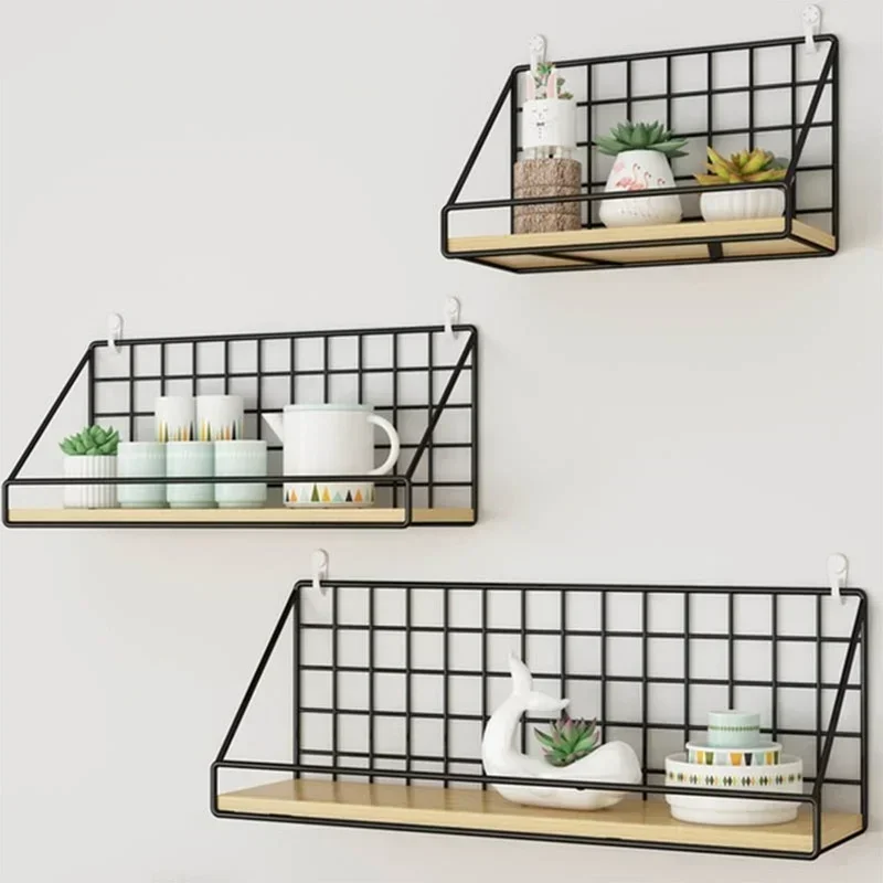 Wooden iron wall shelf arrangement rack rack kitchen appliance rack, hanging storage cabinet box, bathroom