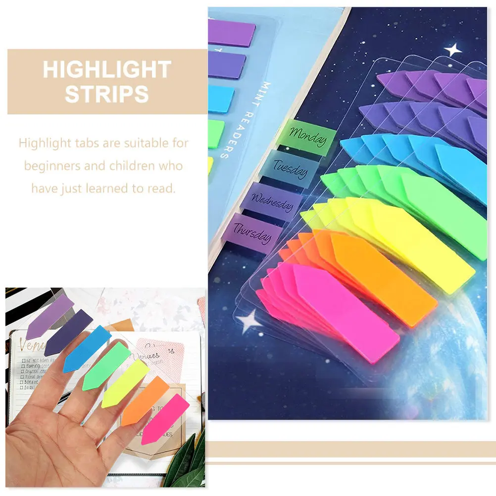 

6 Books Colored Index Tabs Wear Resistant Reading Strips Multi Color Fluorescence Sentence Markers for Study Supplies