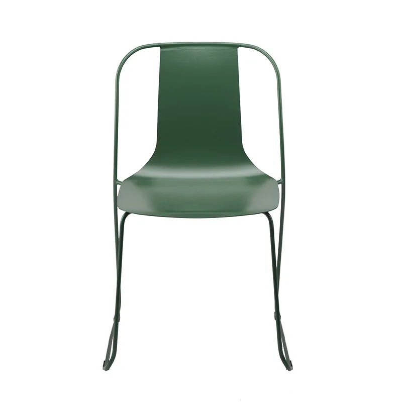 American industrial style wrought iron dining chair, stackable iron chair, bow foot metal back chair [SP-LC195]