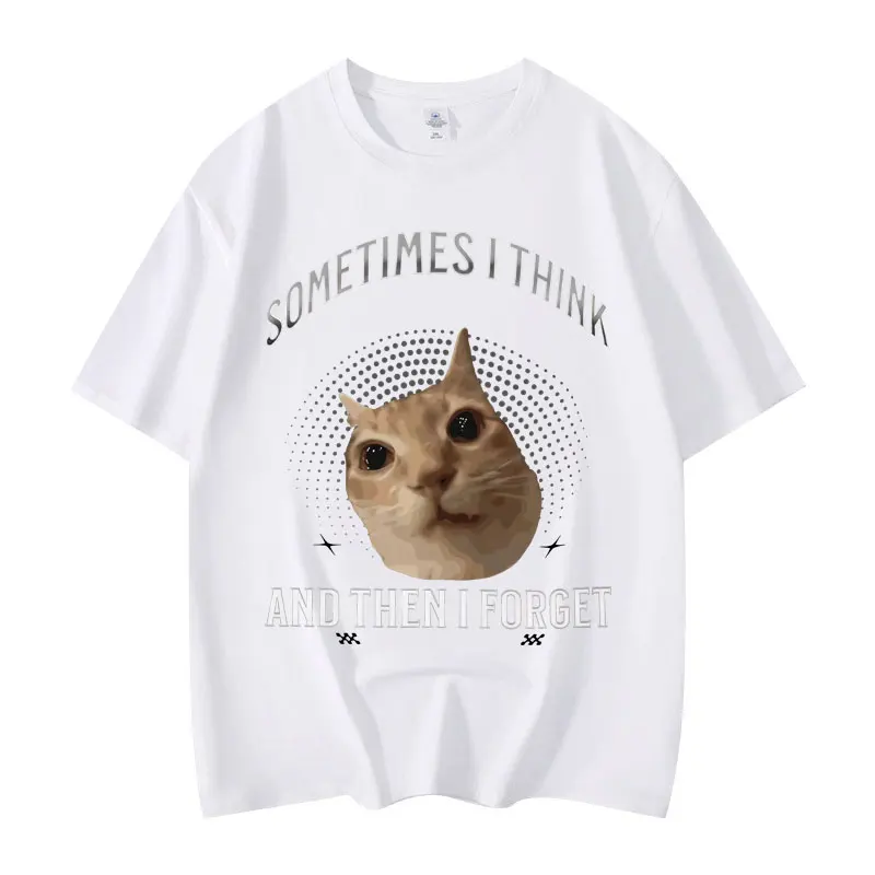 Alta qualidade moda oversized camiseta neutra verão casual algodão camiseta às vezes eu encontrar interessante gato padrão camiseta
