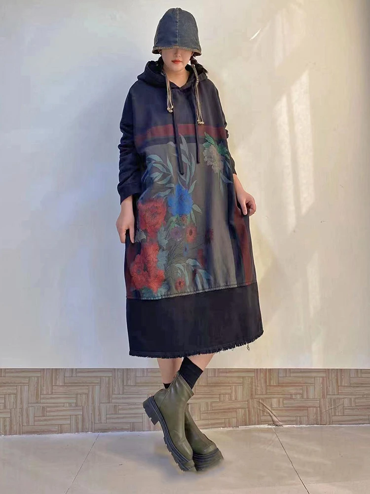 Max LuLu Autumn Korean Fashion Long Clothes Womens Hooded Printed Big Size Thicken Dresses Ladies Loose Casual Vintage Vestidos