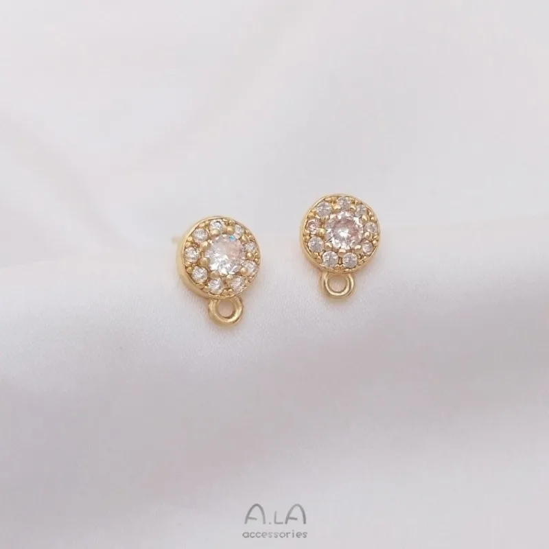 14K Gold Color Inlaid Zircon Round Rhombus Rectangle With Rings Earrings Hmade DIY Ear Jewelry Accessories