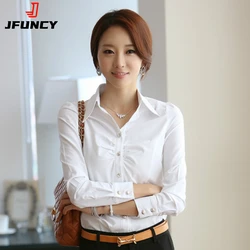 JFUNCY Women White Tops and Blouses 2023 OL Long Sleeve Shirts Female Slim Blusas Korean Fashion Office Lady Work Wear