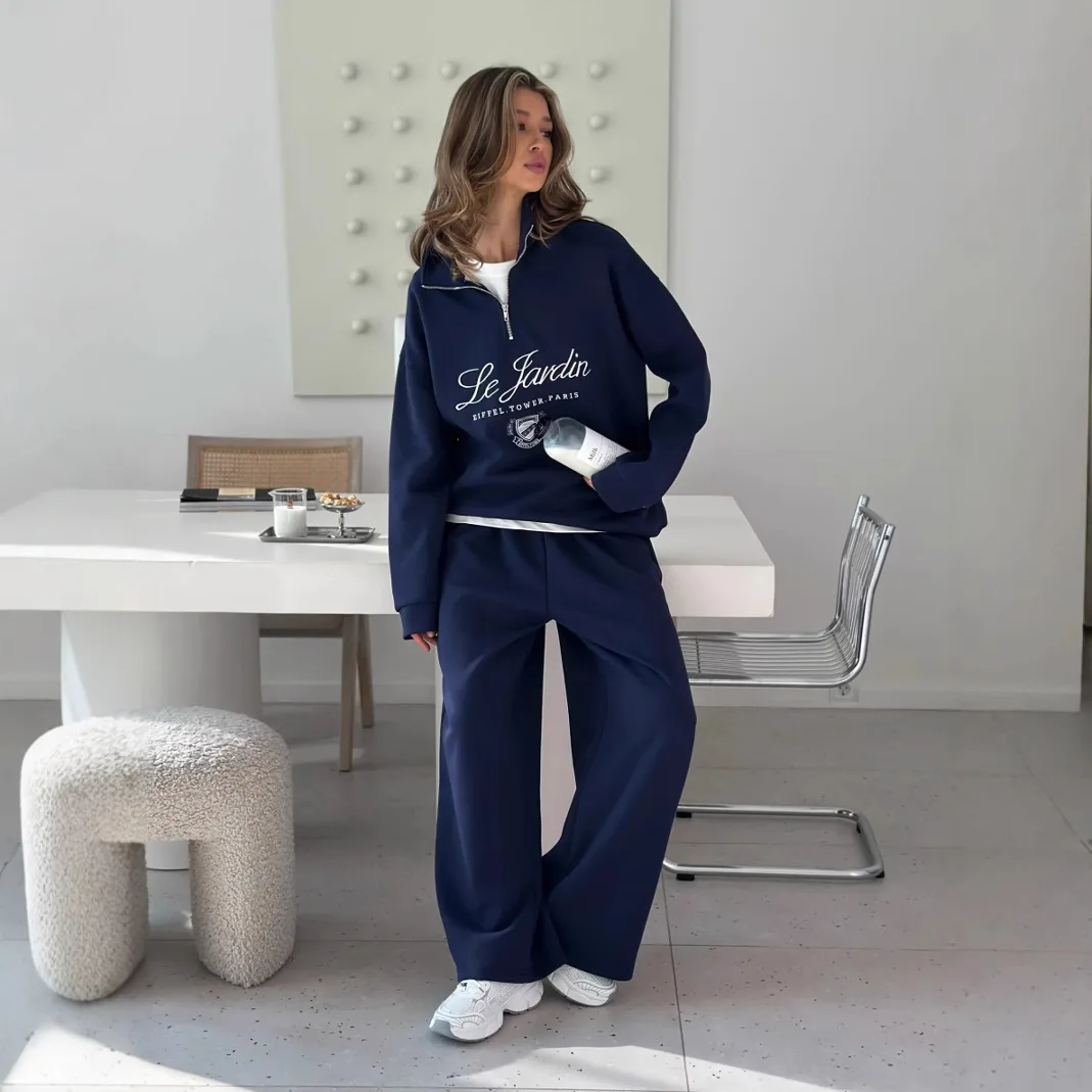 Leisure Long Pants Sweatshirt Women's Suits Fashion Embroidery Long Sleeves Pullover Loose Pants Autumn 2 Items Suits