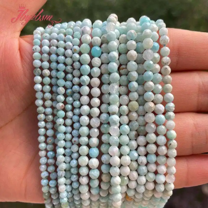 2/3/4mm Round Faceted Blue Larimar Small Tiny Natural Stone Seed Spacer Beads for DIY Charm Bracelet Necklace Jewelry Making 15\