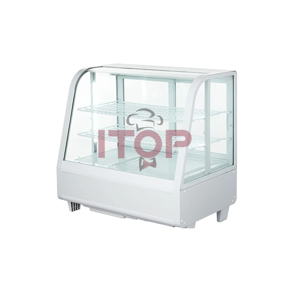 Transparent Curved Glass Cake Showcase Fridge Bakery Pastry Cake Stand Up Display Refrigerator