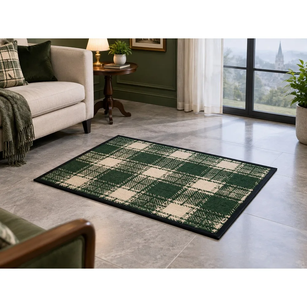 VIKAMA British Forest Cream Tweed Flannel Door Mat, Memory Foam Anti-Slip Mat, UK Home Decor for Conservatory, Dining Room