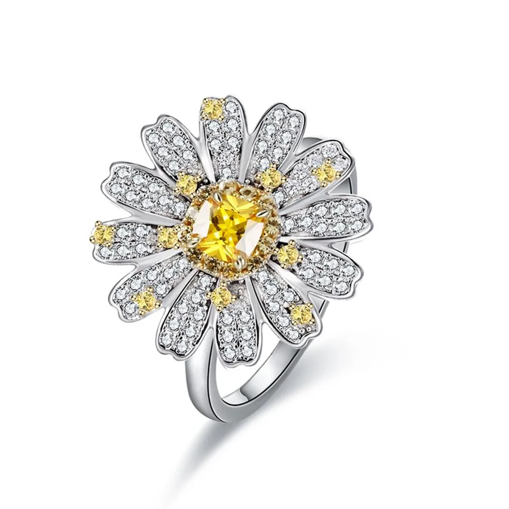 Statement Daisy Flower Ring in 925 Silver, Adjustable Bloom Design for Women Christmas Gift & Party Jewelry with Free Shipping