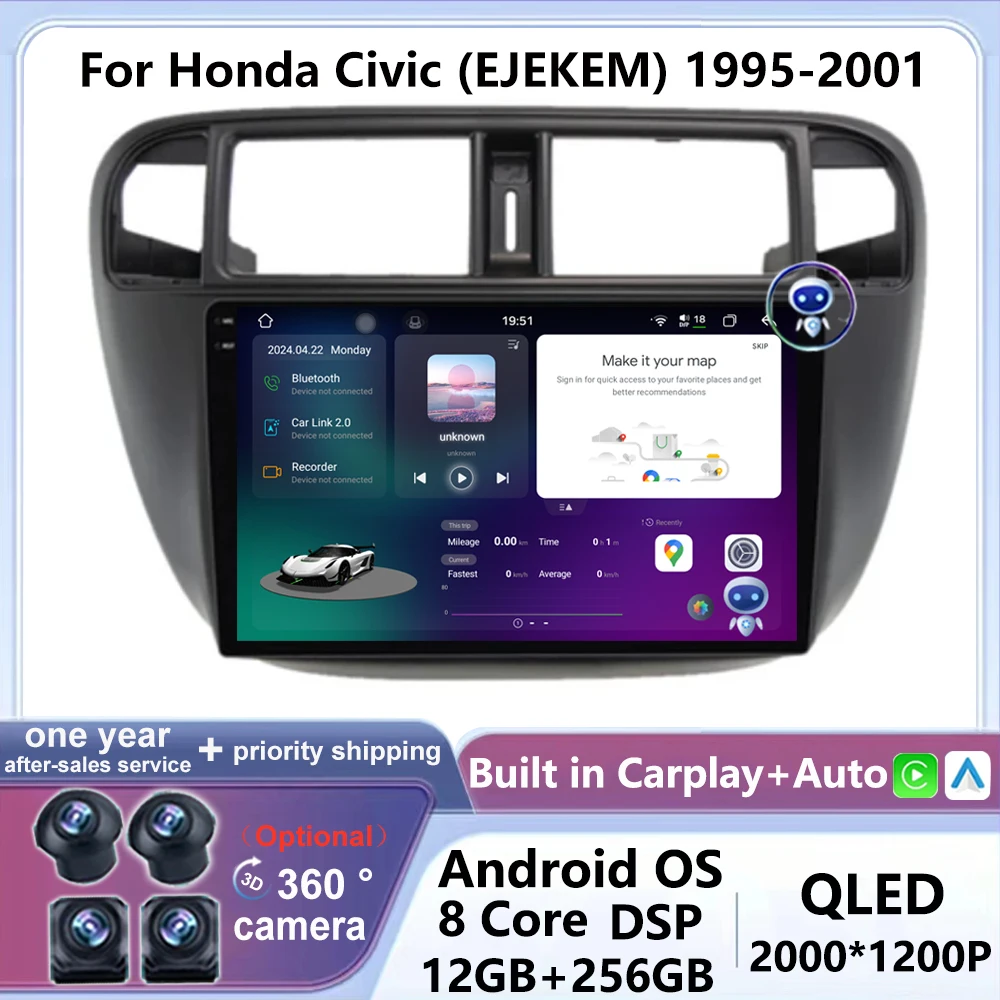 

QLED Android 14 Car Radio For Honda Civic (EJEKEM) 1995-2001 Carplay Auto Navigation Multimedia Video Player Stereo GPS 4G LET