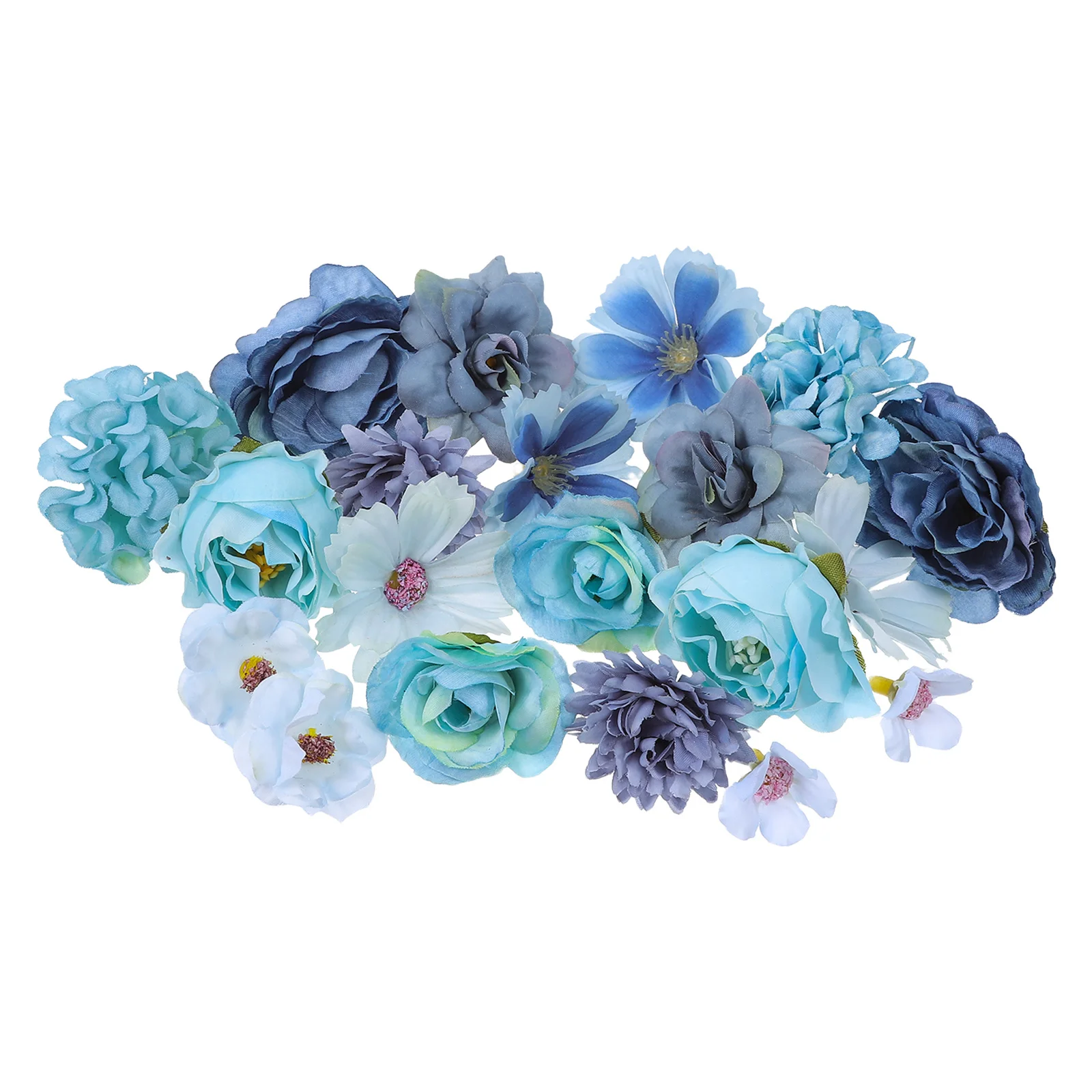 

20Pcs Mini Purple Faux Flower Heads Blue Silk Peony Roses Silk Artificial Rose Daisy Heads Wedding Graduation Cap Cake Topper