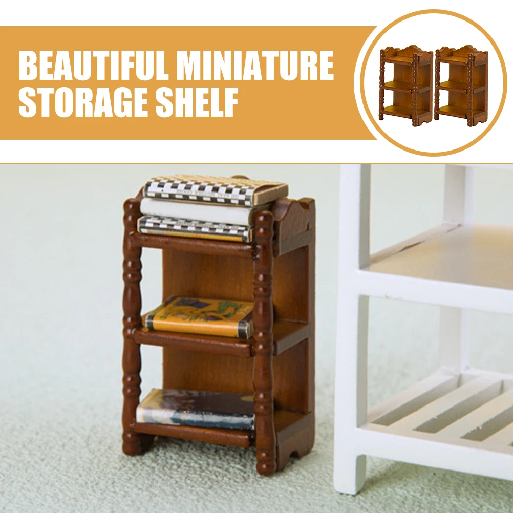 

Mini House Decor 1/12 Walnut Wood Mini Storage Shelf Durable Model Furniture Miniature Storage Rack DIY Garden Decor