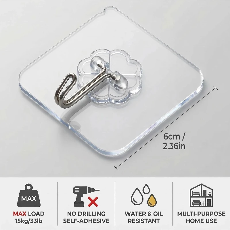 10/20/30Pcs Non Punching Transparent Hook Multifunctional Household Wall Scratch Free Adhesive Hook with Strong Adhesive Patch