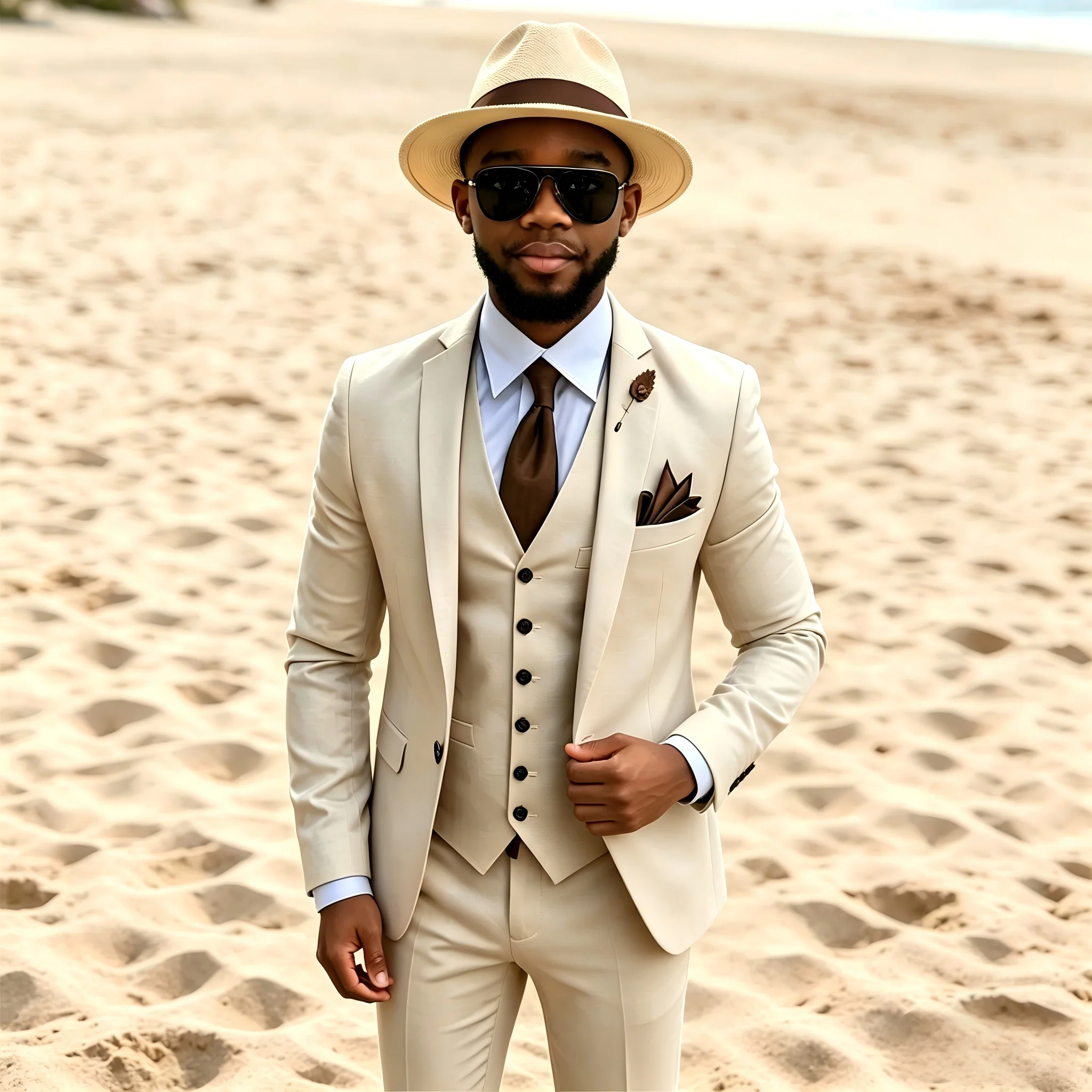 

Latest Coat Pants Designs Men Beige Suits Wedding Casual Dress Slim Fit Groom Best Man Male Beach Tuxedo 2 Pieces Costume Homme