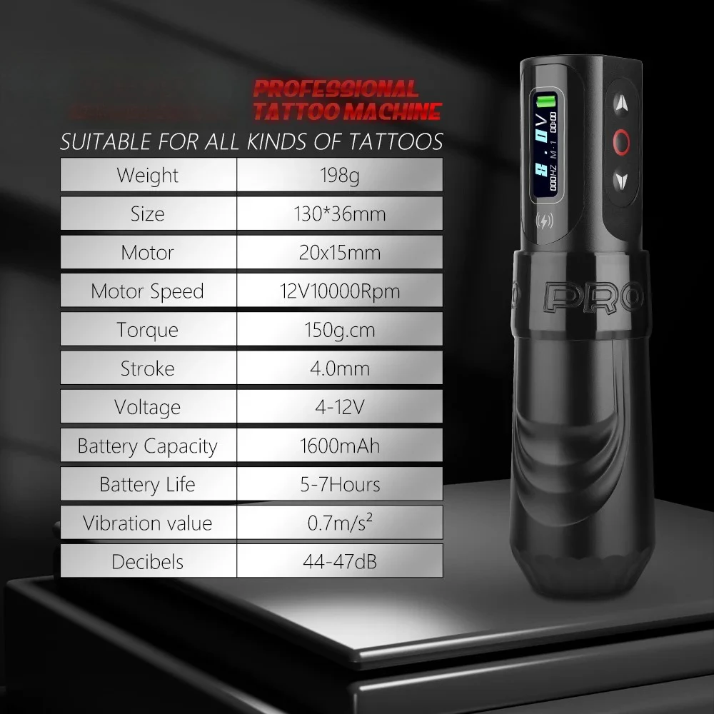 Cordless Tattoo Pen Machine Gun with Batteries, Rotating Coreless Tattoo Motor, Digital Voltage Display
