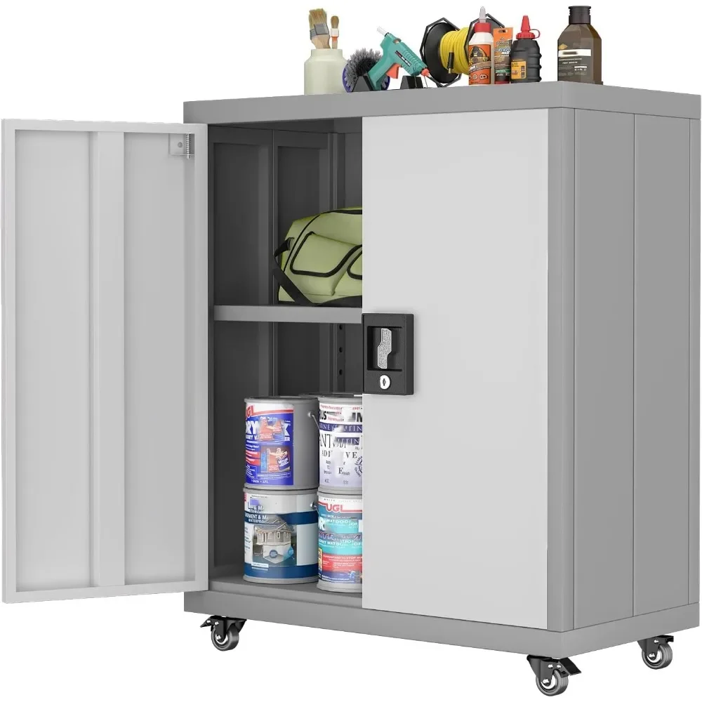 

Rolling Metal Tool Cabinet - Lockable Garage Storage w/Doors & Adjustable Shelves"