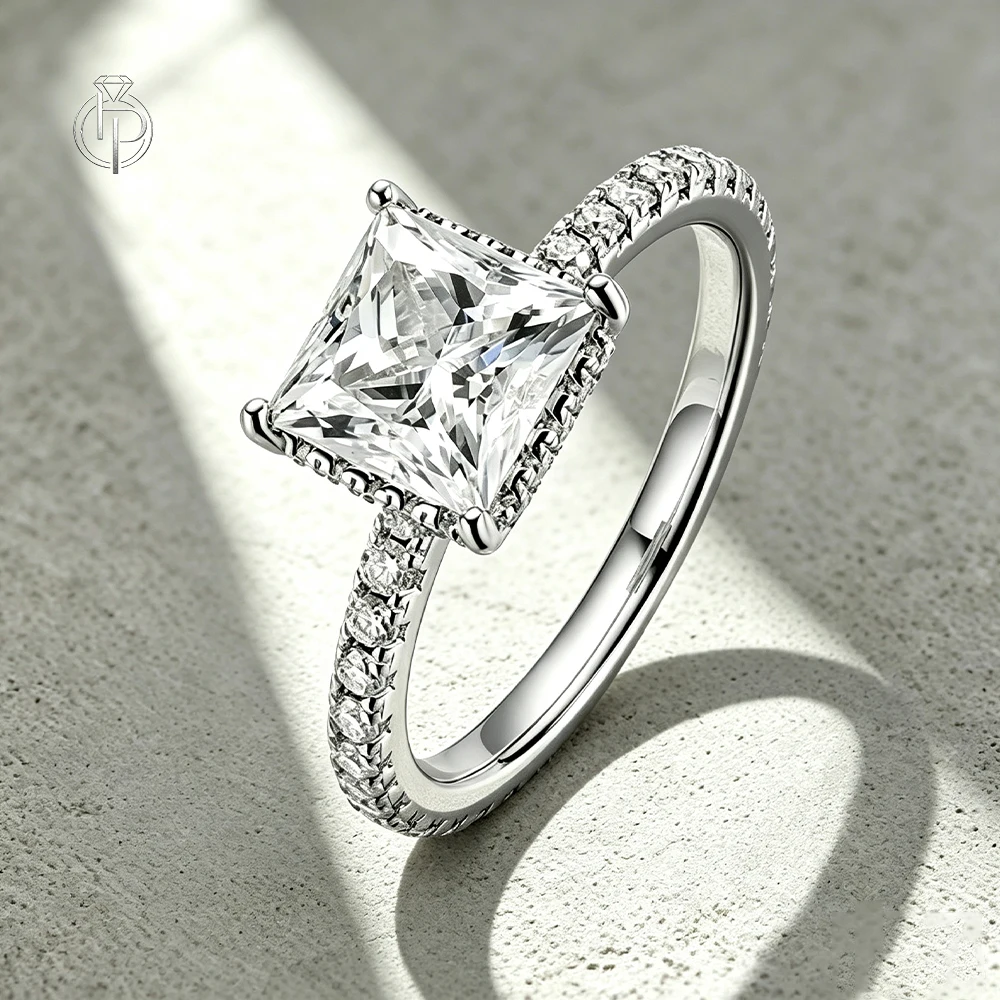 

HORRIPAL 2.6CT Princess Cut Moissanite Ring for Women Sterling Silver 925 GRA Certificate Wedding Engagement Shiny Fine Jewelry