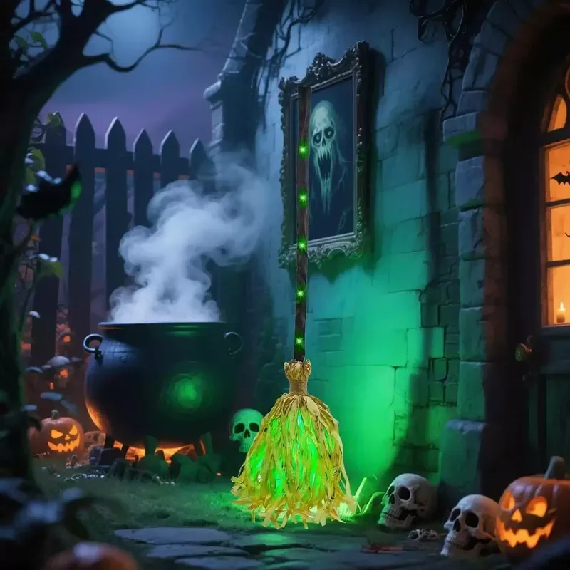 2026 New Generic Halloween Animated Witch Broom Bendable Spooky Sound Moving Decor For Indoor Party Use Halloween Decoration