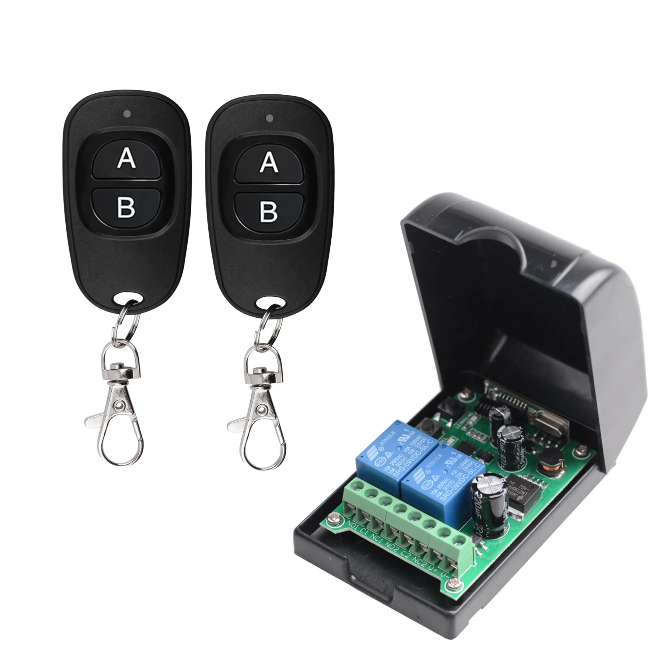 2CH 433MHz RF Remote Control Switch Relay Receiver DC 12-48V Multifunction for Garage Door Opener