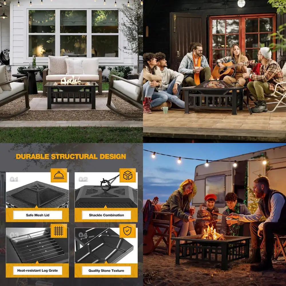 

32-дюймовое металлическое уличное костровое место для розжига с водонепроницаемым чехлом, идеально подходит для патио и кемпинга (черное)