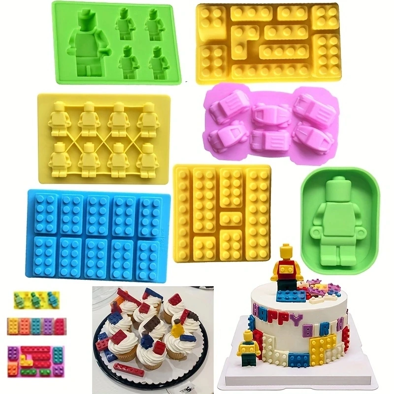 Blok silikonowe formy cegła budowlana Robot czekoladowa galaretka tacka na kostki lodu narzędzie do dekoracji ciast Cupcake Topper dzieci urodziny Party Car