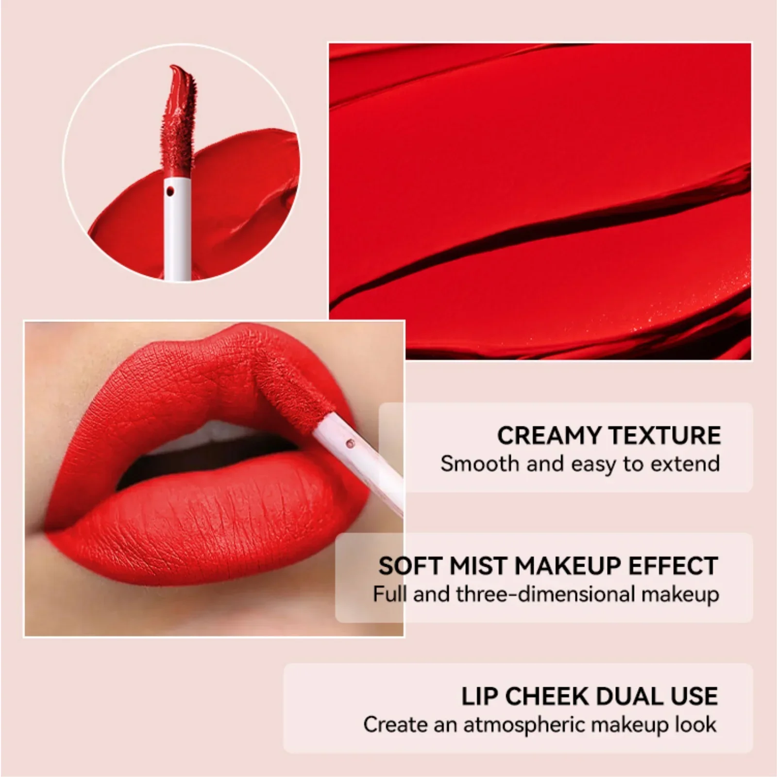 MLSMILE 6-Color Velvet Satin Gloss Lip Glaze Mist Liquid Matte Lipstick Waterproof Long-Lasting Color Non-Stick Cup Lip Tint