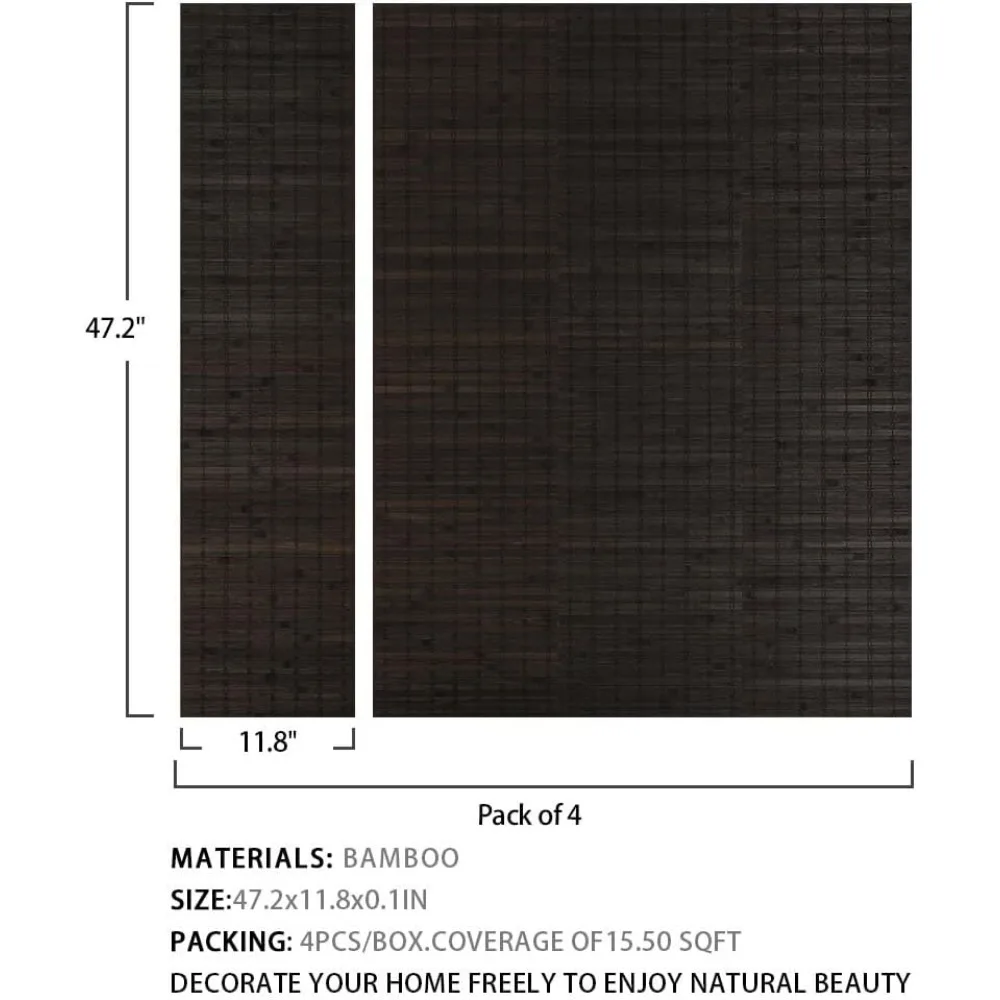 Panneau mural en bambou pour la décoration de la maison, revêtement et revêtement muraux, panneaux muraux de plafond Wainscoting 47,2 x 11,8 po (paquet de 4)