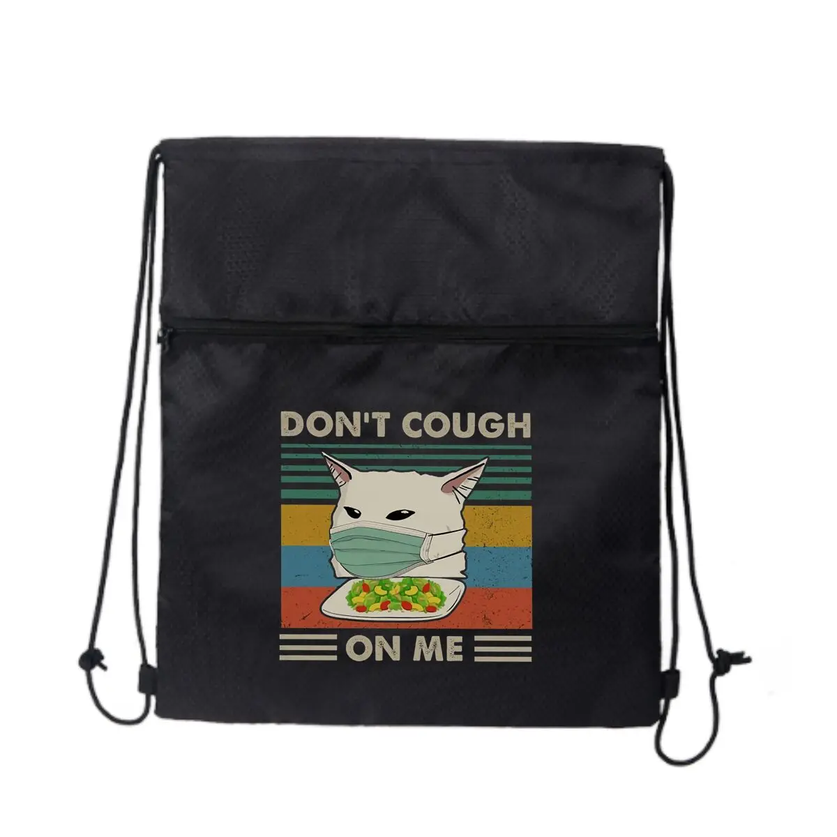 

Cough Cat Humor Art Черная регулируемая уличная сумка на молнии на шнурке