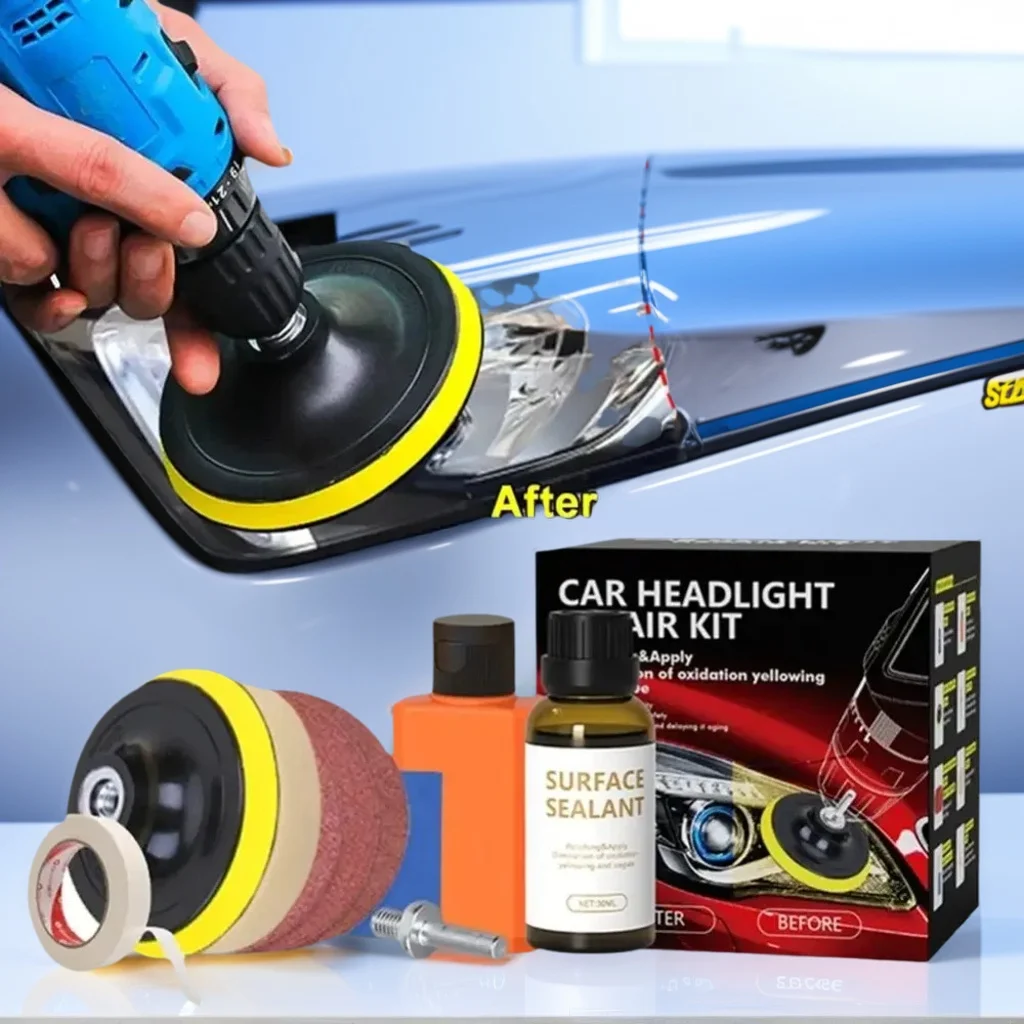 

Комплект для восстановления автомобильных фар - химический осветлитель, полировщик, реставраторная паста, набор для автомобильных фар