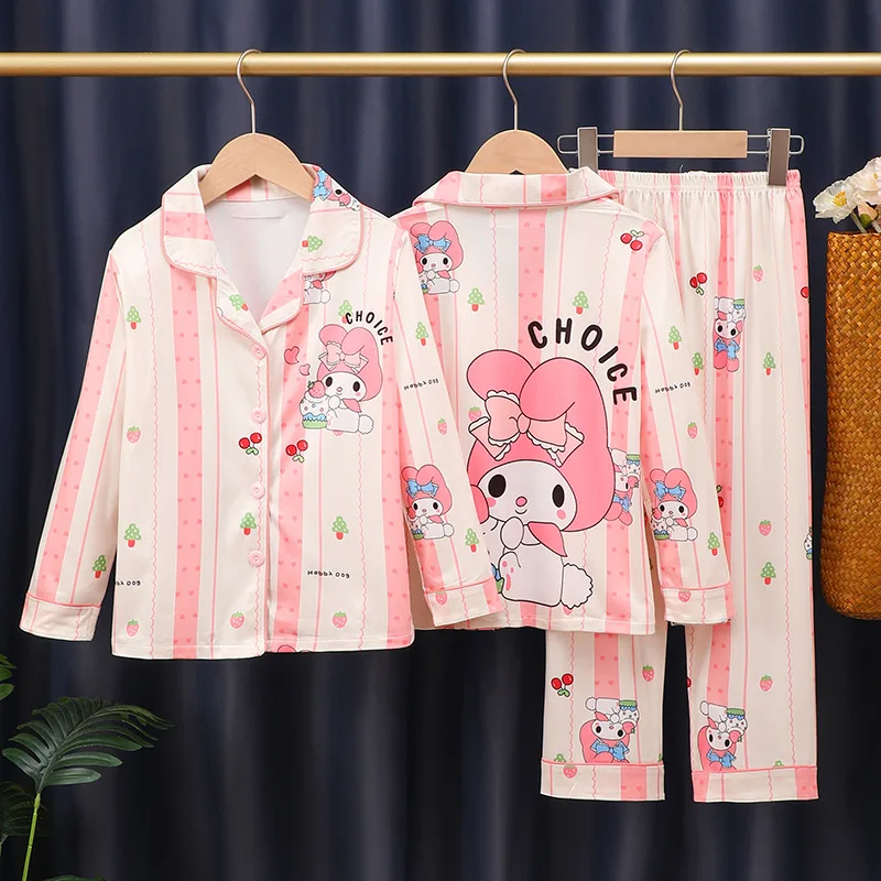 Kawaii My Melody Anime Children Pajamas Kuromi Pochacco Pompompurin Autumn Cardigan Lapel Set Cartoon Long-Sleeved Clothes Gifts