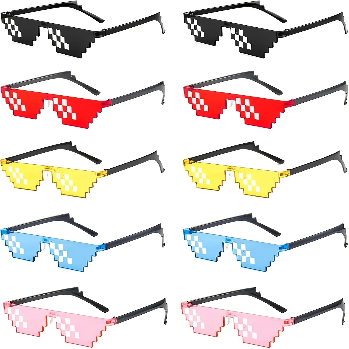 10 Pack Thug Life Party Glasses 8 Bit Pixelated Multicolor Mosaic Gamer Photo Props Glasses for Adults